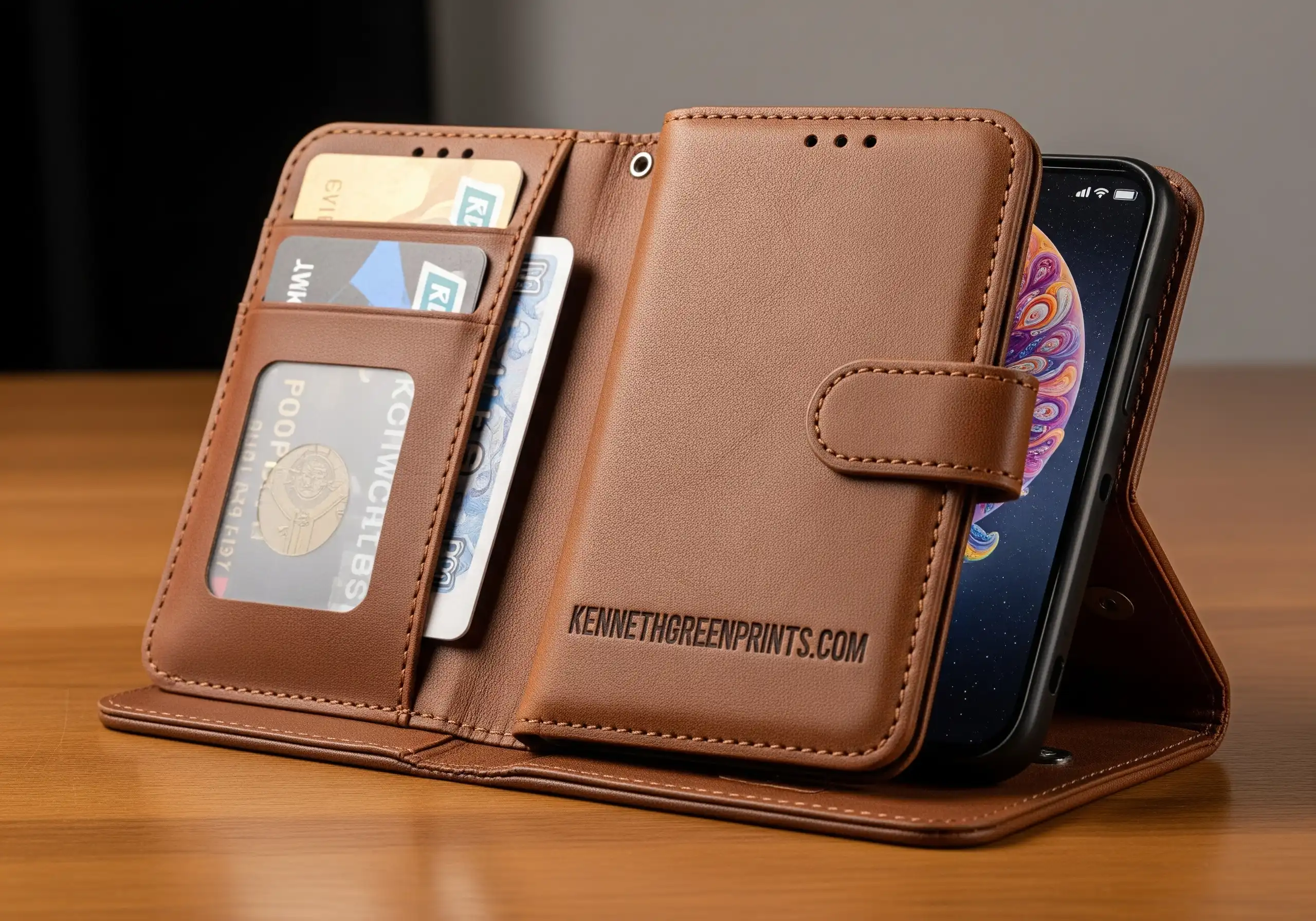 Cell Phone Flip Case Leather Wallet Card Holder Kickstand