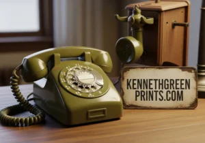 Olive Green Rotary Phone Vintage Wall Desk Working Collectible