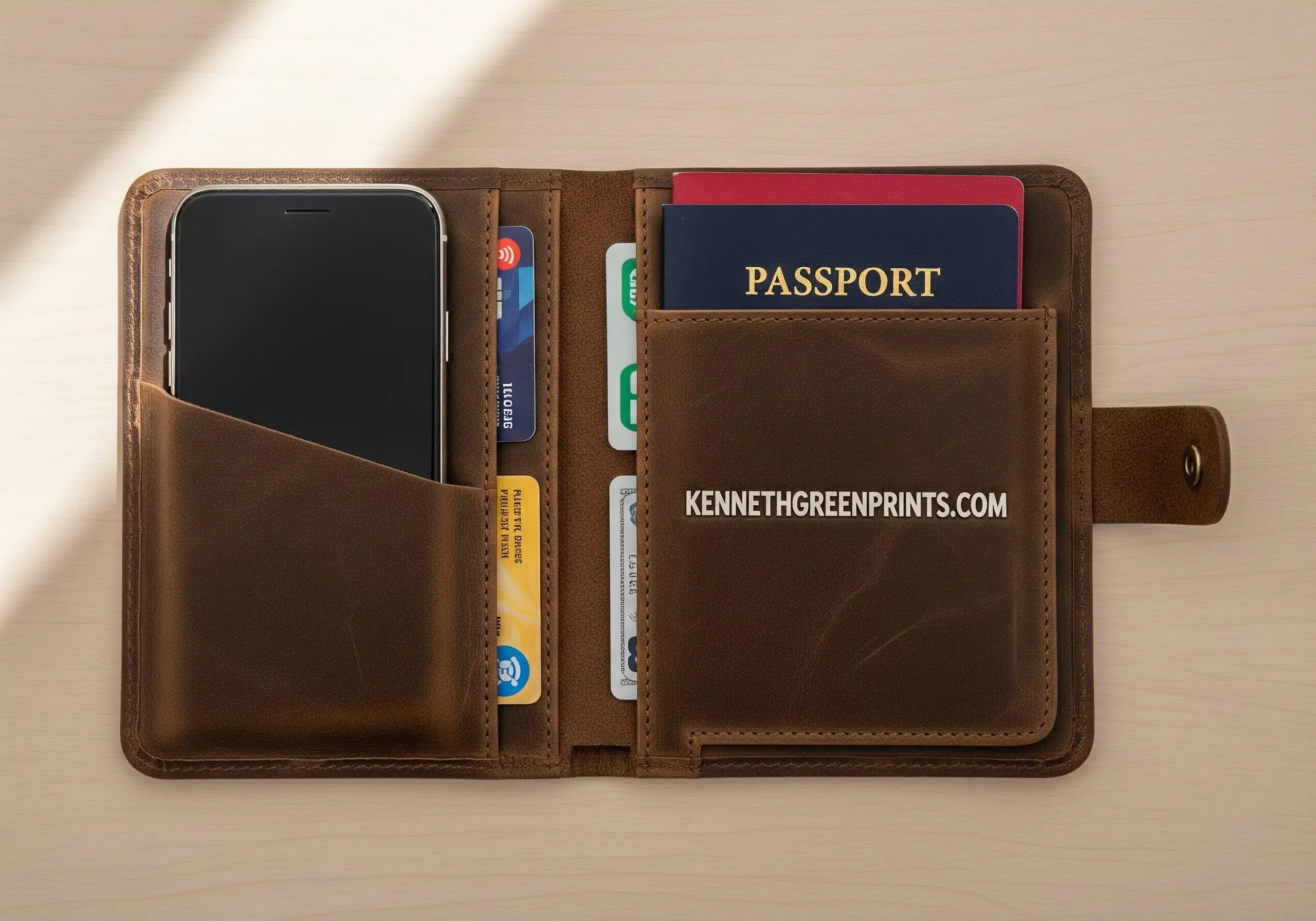 Phone and Passport Wallet Travel RFID Blocking Leather Organizer